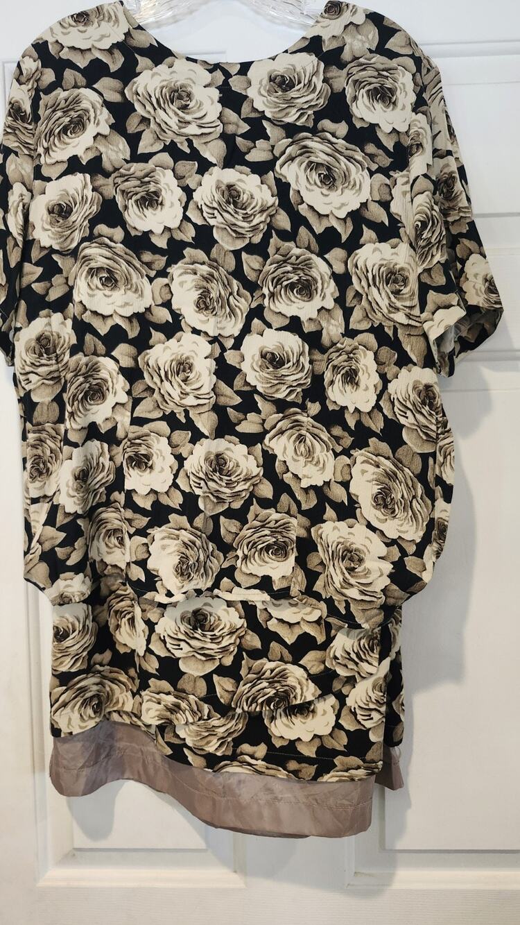 VTG 90s Jones New York Rose Floral Rayon Tunic Dress 14W Plus Whimsigoth #258